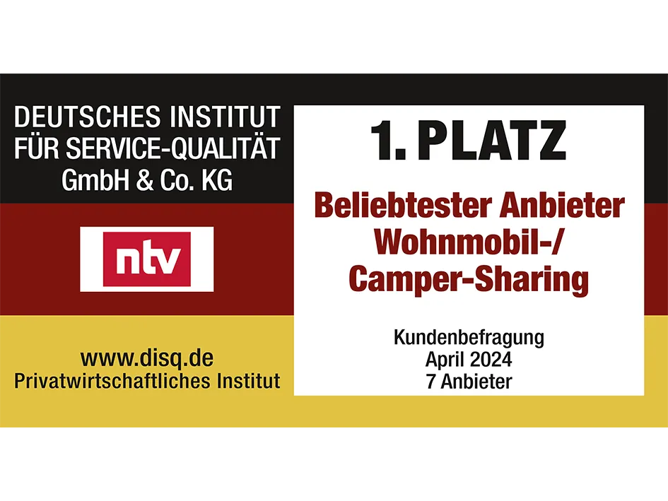 Auszeichnung: 1. Platz – Beliebtester Anbieter Wohnmobil & Camper-Sharing 2024